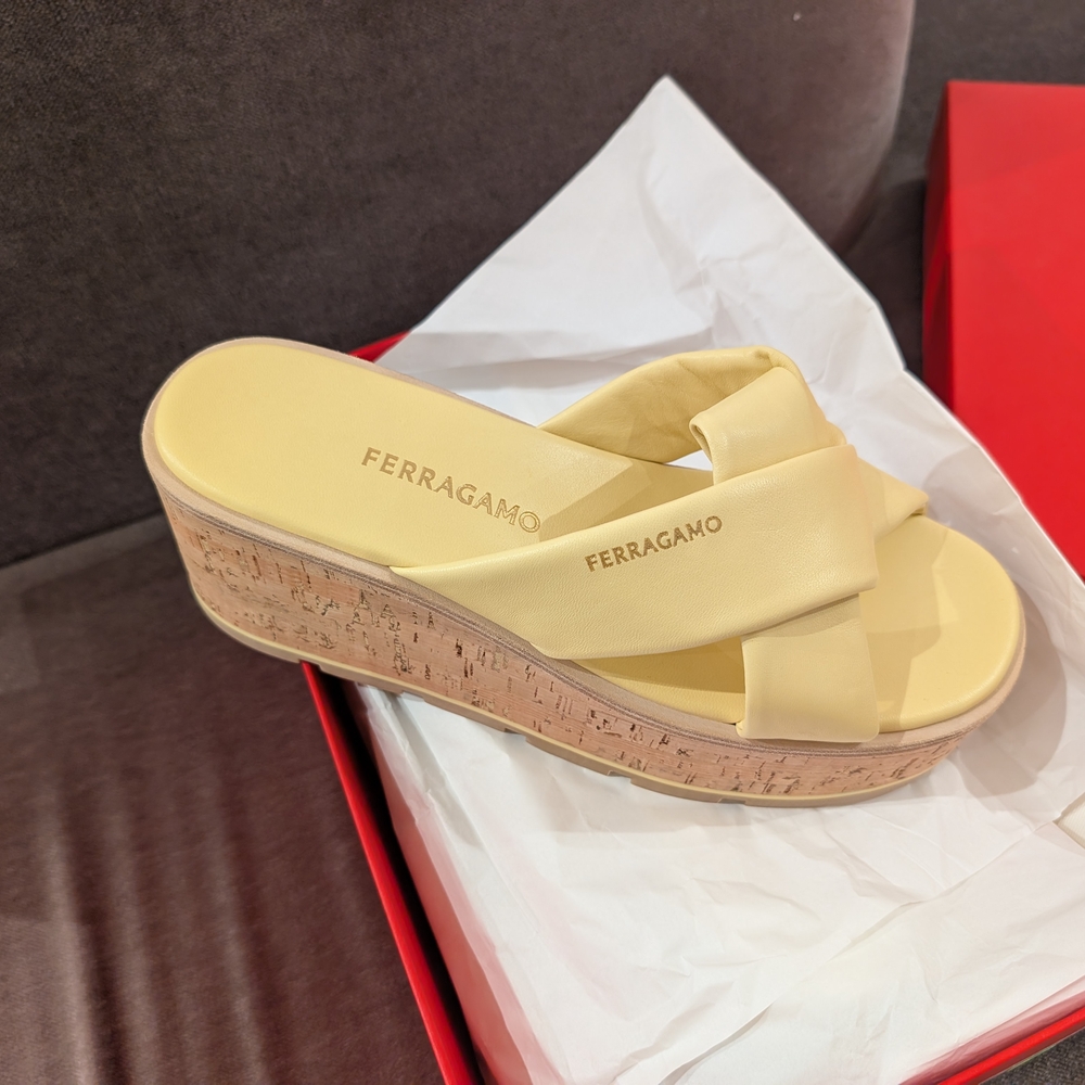 Salvatore Ferragamo Cream Platform Sandals